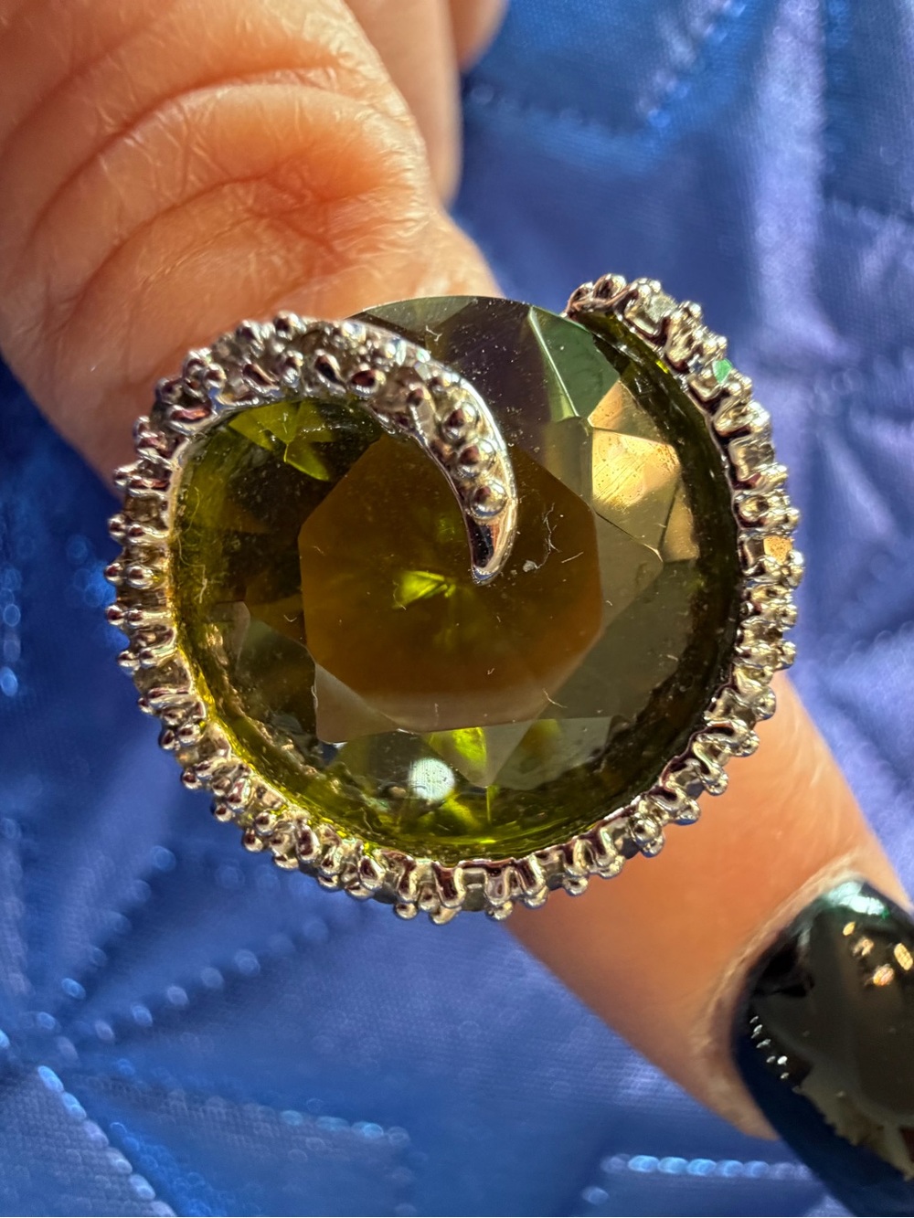 Park Lane Olive Green & Silver-Tone Statement Ring – Size 7